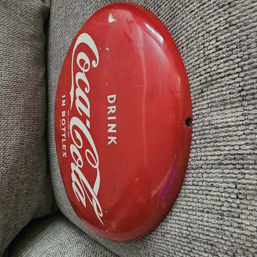 Vintage 1950s Coca-Cola Red and White Bottle Cap Sign - Picture 2 of 7